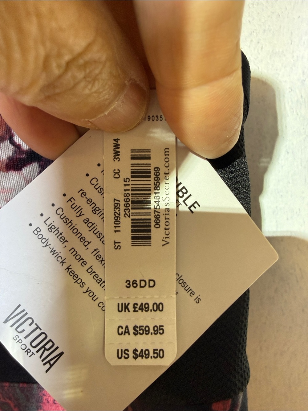 Victoria's Secret Floral Racerback Sports Bra - Black & Rose - Picture 2 of 4